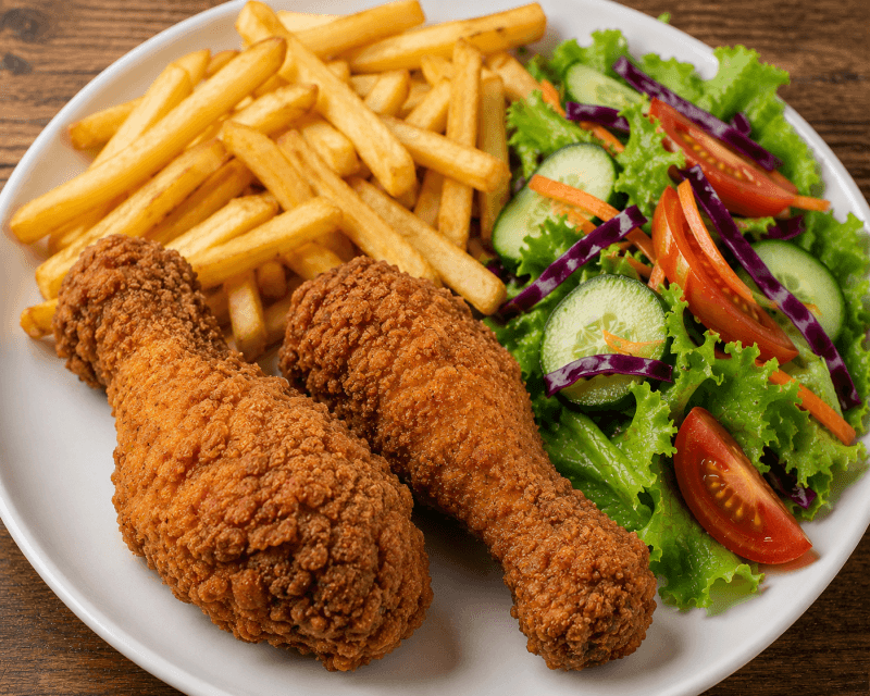 2 Drumsticks+ Chips+Salad+Soda